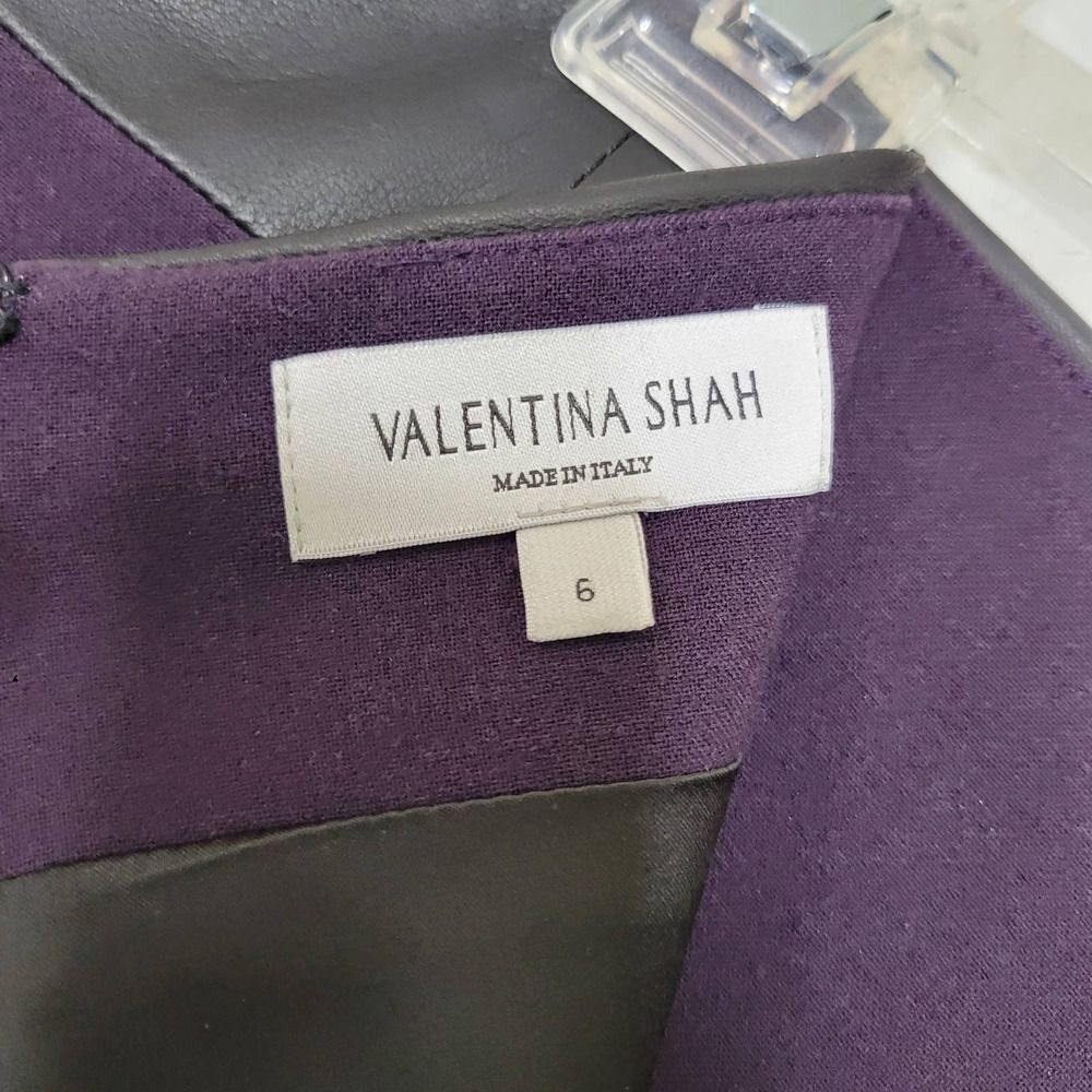 Valentina Shah Purple Straight Pencil Black Faux Leather Side Slit Skirt Size 6 - Picture 6 of 9